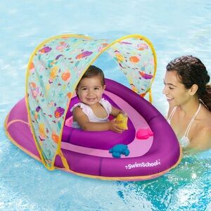SwimSchool Purple and Yellow Baby Float with Sun Visor